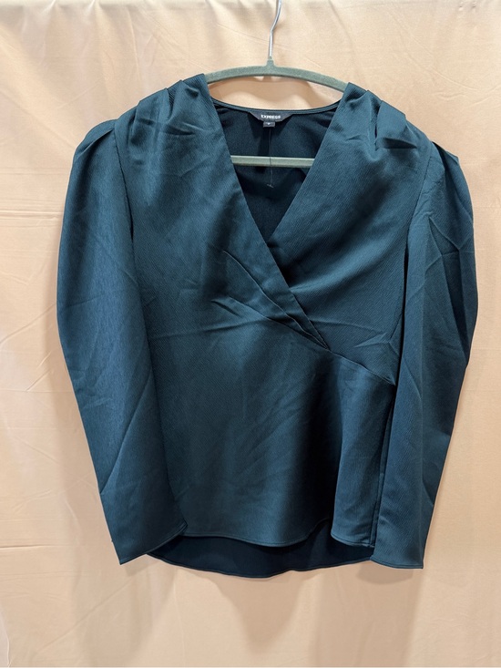 Express Tops - Express Teal Satin Wrap Blouse Puff Sleeve V-Neck Top NWOT Women's Small